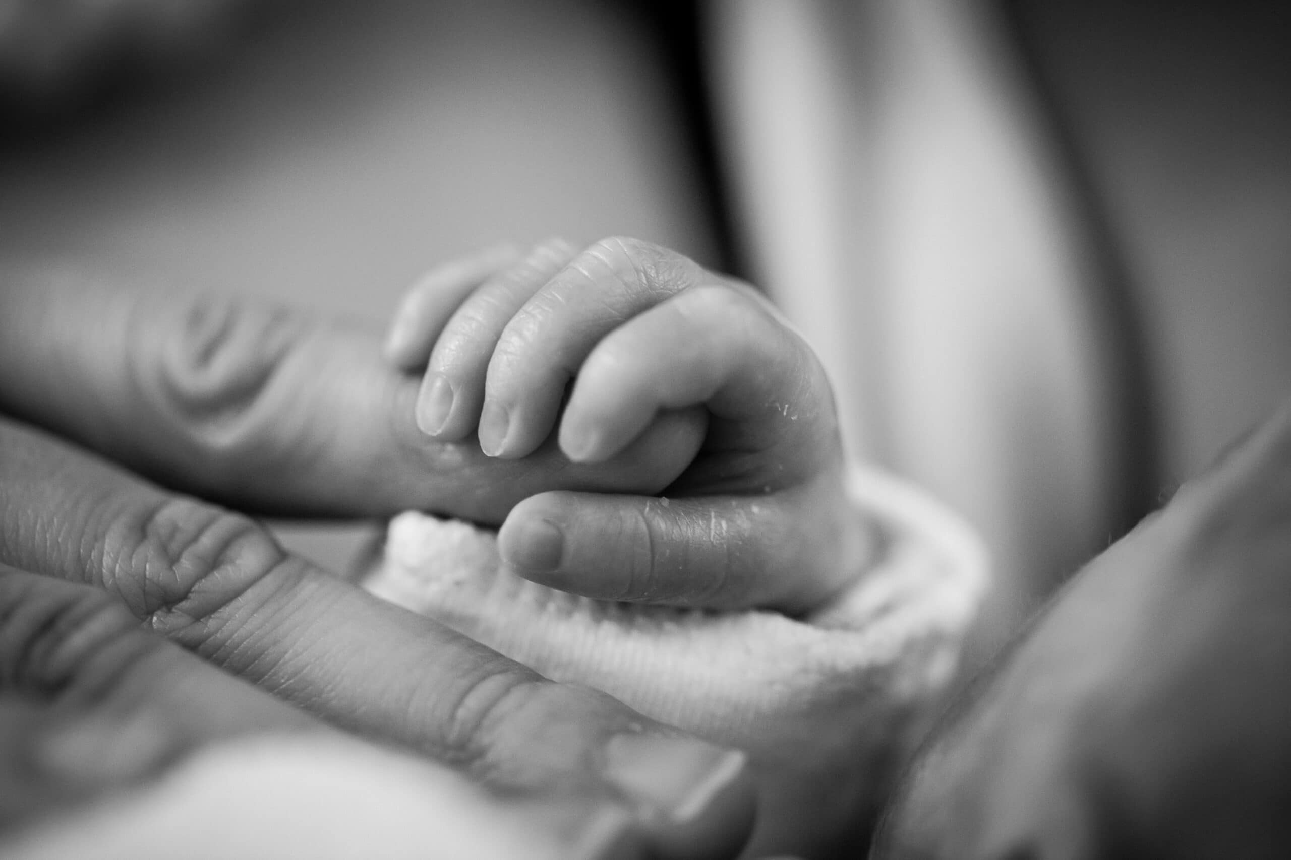 Baby holding moms hand