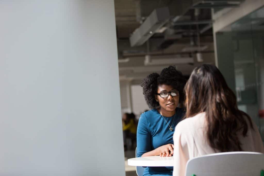 two women talking